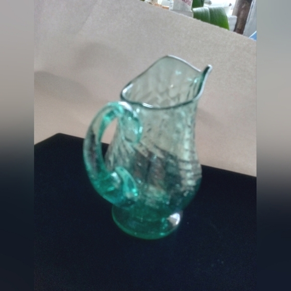 Vintage Studio Art Glass Pitcher Miniature Blown Glass 4" Tall 3.75" At Widest - Picture 2 of 9